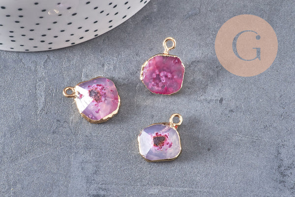 Pendentif agate rose, pendentif pierre, agate naturelle, support doré, création bijoux, pierre naturelle, 17-22mm, x1,G2528