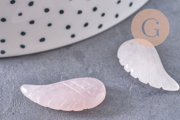 Pendentif aile Quartz Rose, pendentif en pierre naturelle, quartz rose naturel pour création bijoux pierre,24.5mm, x1 (G3203)