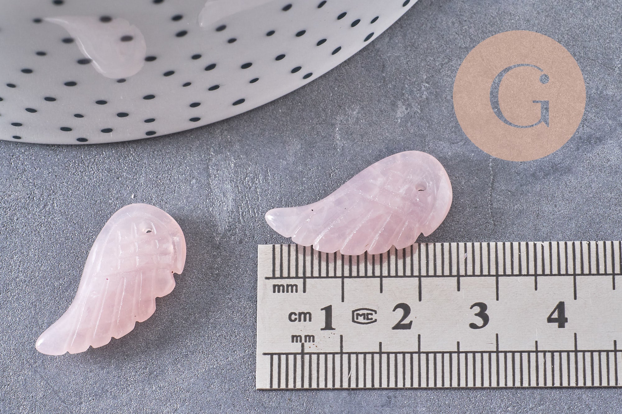 Pendentif aile Quartz Rose, pendentif en pierre naturelle, quartz rose naturel pour création bijoux pierre,24.5mm, x1 (G3203)