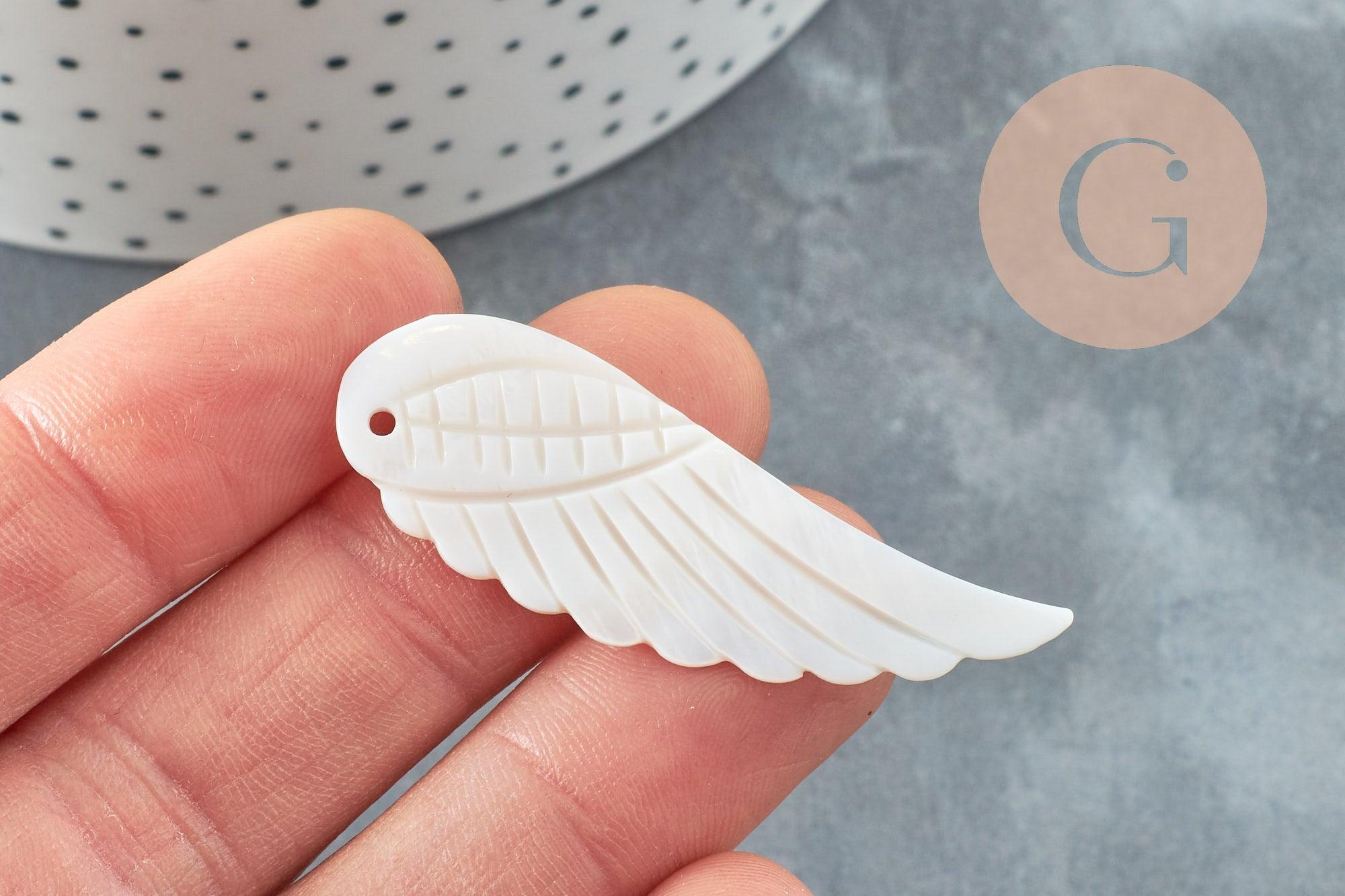 Pendentif aile nacre blanche naturelle 49mm, x1 (G3875)