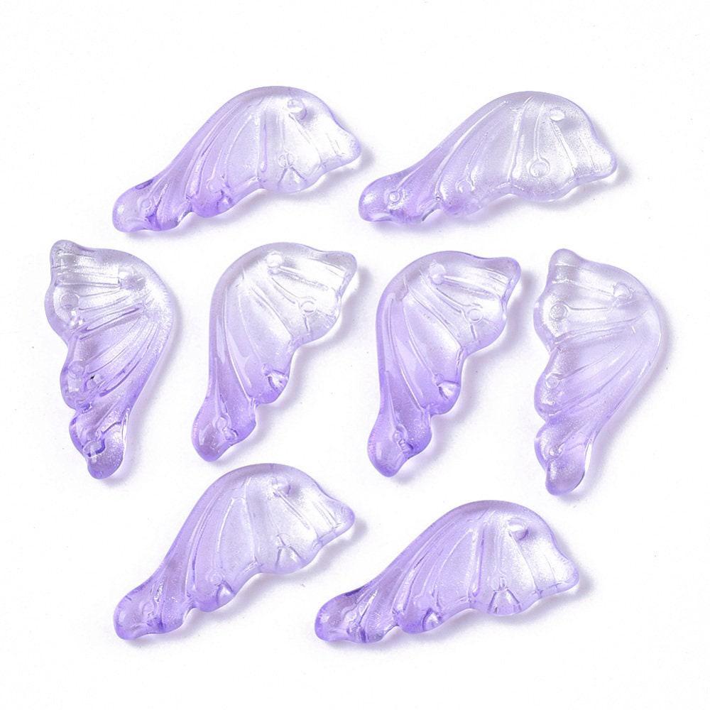 Pendentif aile verre violet clair 24.5mm ,pendentif verre pour création bijoux, x10 (G5830)