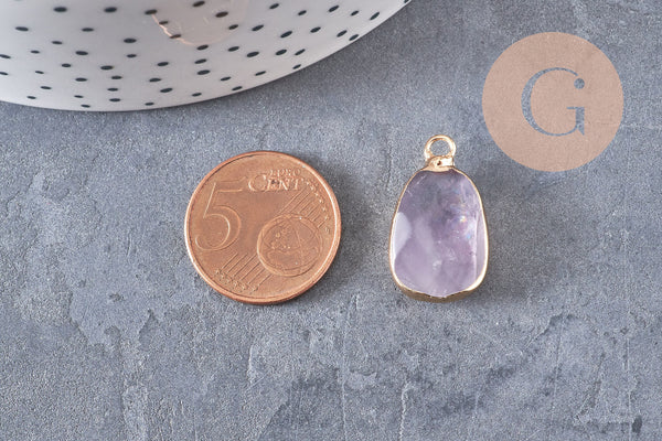 Pendentif améthyste violette, fournitures créatives, pendentif pierre, support doré, 25mm, x1 G1044
