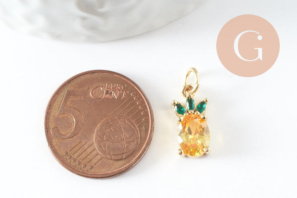 Pendentif ananas doré 18K zircon 14.5mm, x1 (G4734)