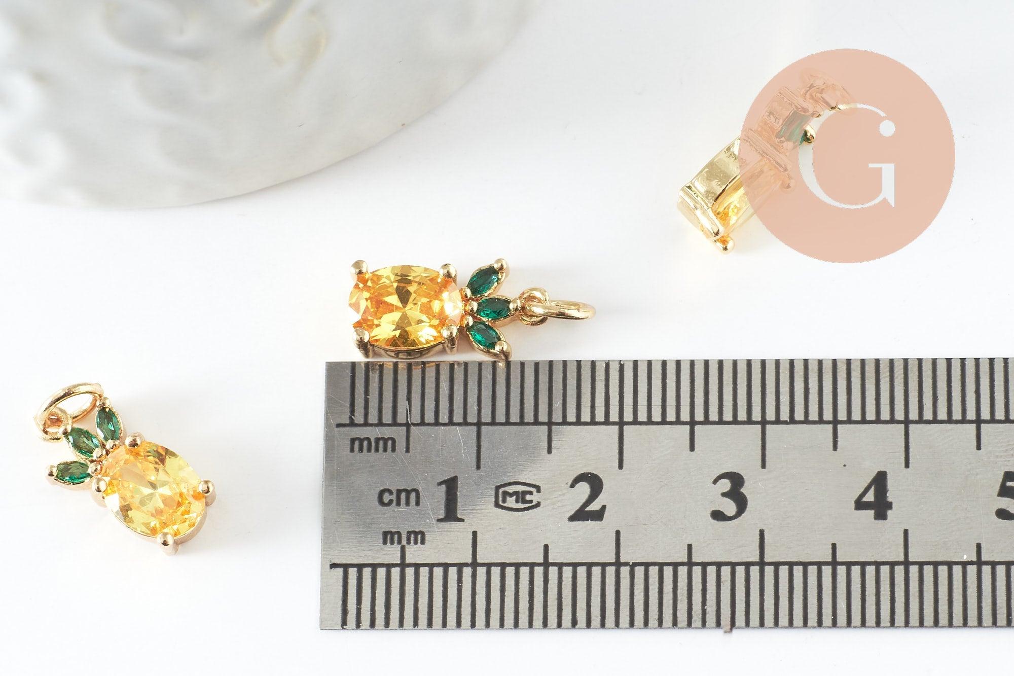 Pendentif ananas doré 18K zircon 14.5mm, x1 (G4734)