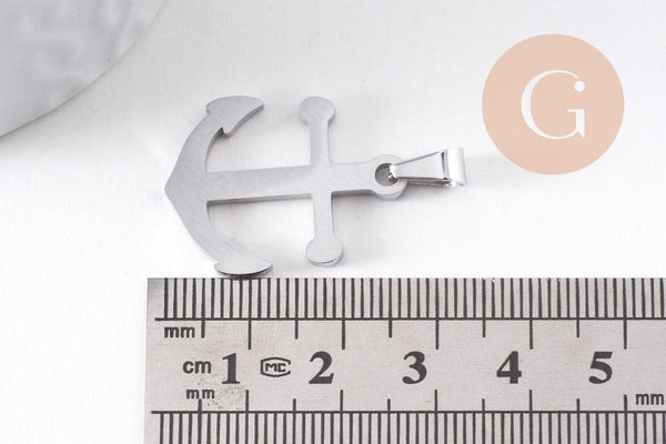 Pendentif ancre acier 304 inoxydable platine 27mm, x1 (G10377)