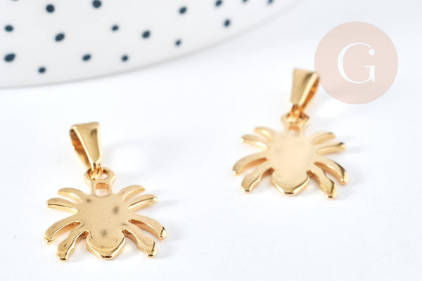 Pendentif araignée acier doré 304 inoxydable 16mm, x1 (G8728)