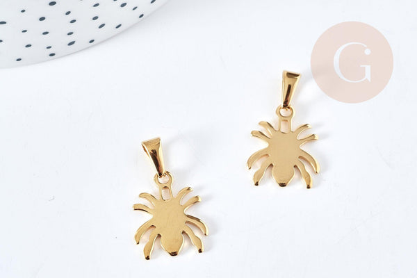 Pendentif araignée acier doré 304 inoxydable 16mm, x1 (G8728)