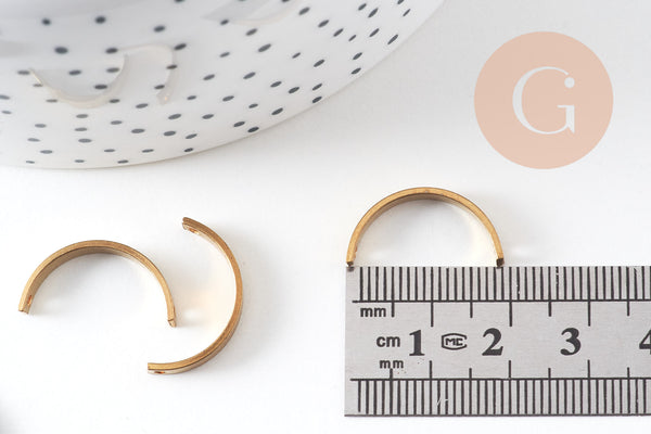 Pendentif arc demi-cercle U laiton brut, apprêt doré, sans nickel,médaille dorée,laiton brut, médaille carré,20mm,x 2-G1595