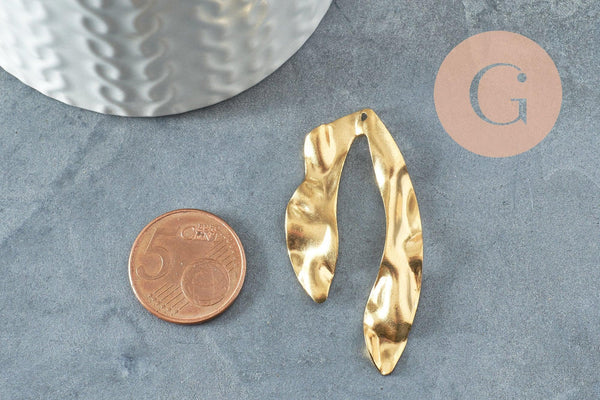 Pendentif arc demi-cercle U martelée laiton brut, apprêt doré, sans nickel,médaille dorée,laiton brut, médaille carré,48mm, X2 (G3241)