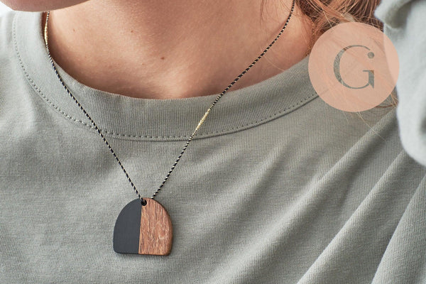 Pendentif arche en bois de noyer résine noir 25.5mm, x2 (G9848)