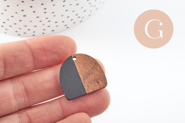 Pendentif arche en bois de noyer résine noir 25.5mm, x2 (G9848)