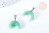 Pendentif aventurine verte lune acier inoxydable 18-19mm, pendentif pierre acier inoxydable, bijou pendentif pierre naturelle, x1 (G6997)