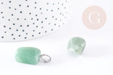 Pendentif aventurine verte naturelle roulé acier inoxydable platine 15-35mm, x1 (G4403)