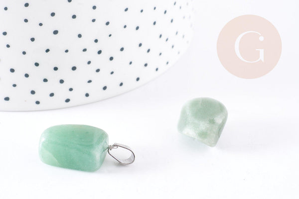 Pendentif aventurine verte roulé acier platine, pendentif pierre acier inoxydable, bijou pendentif pierre naturelle,15-35mm, x1 G4403