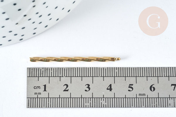 Pendentif barre torsadée verticale acier inoxydable 304 doré 44mm, fourniture dorée, x1 G7507