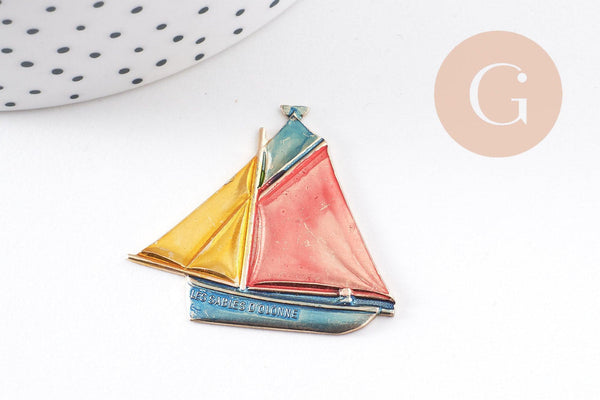 Pendentif bateau laiton brut 36mm, x2 (G10148)