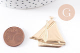 Pendentif bateau laiton brut 36mm, x2 (G10148)