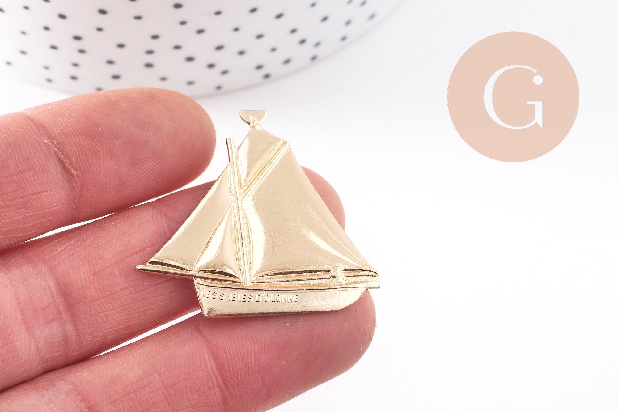 Pendentif bateau laiton brut 36mm, x2 (G10148)