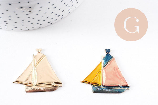 Pendentif bateau laiton brut 36mm, x2 (G10148)
