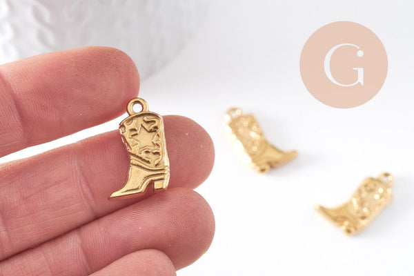 Pendentif botte de cow-boy acier 304 inoxydable doré IP 20mm, x1 (G10409)