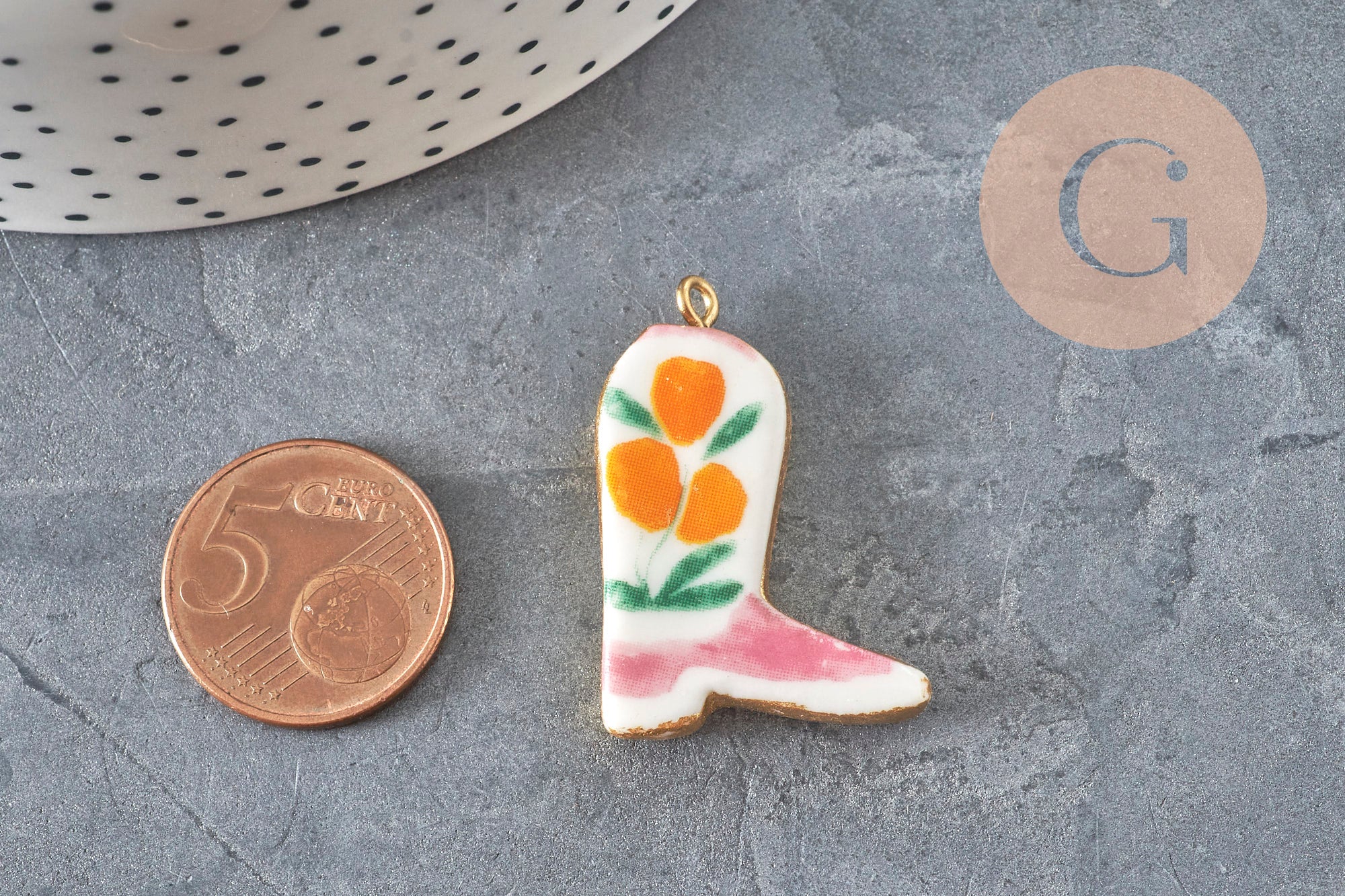 Cowboy boot flower pendant 304 stainless steel gold IP 33mm, x1 (G11244)