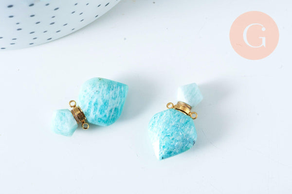 Pendentif bouteille parfum amazonite naturelle acier 304 inoxydable 27mm, x1 (G6388)