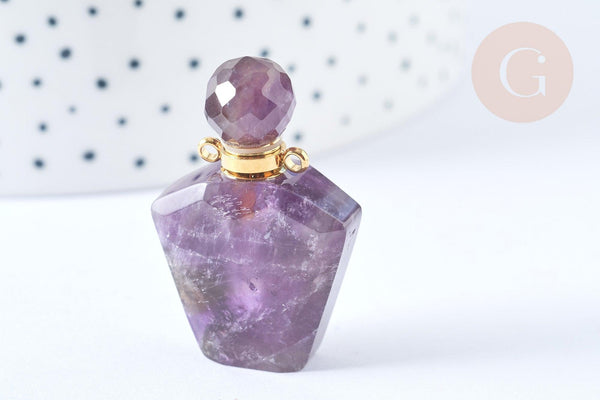 Pendentif bouteille parfum améthyste naturelle 37.5mm, x1 (G3213)