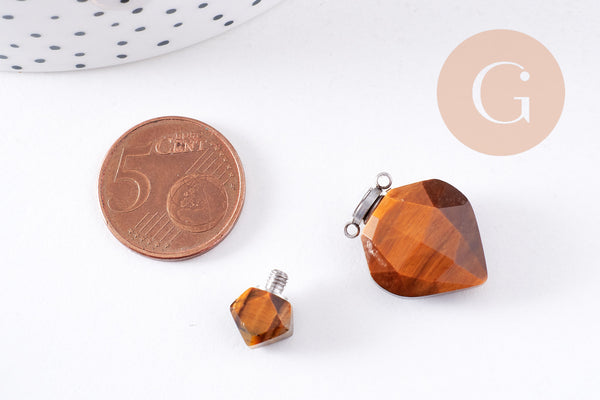 Pendentif bouteille parfum œil de tigre naturel laiton platine 27mm, x1 (G10582)