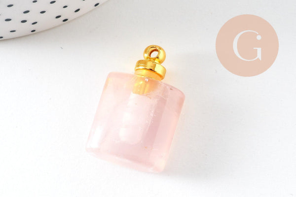 Pendentif bouteille parfum quartz rose naturel 33mm, x1 (G5187)