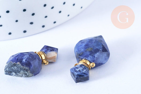 Pendentif bouteille parfum sodalite naturelle laiton doré 27mm, x1 (G7147)