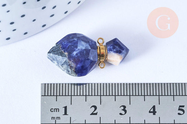 Pendentif bouteille parfum sodalite naturelle laiton doré 27mm, x1 (G7147)