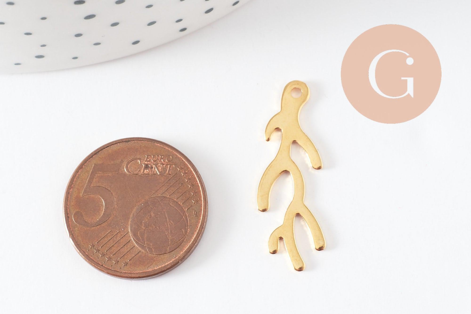 Pendentif branche de corail acier 201 inoxydable doré 24K 28mm, x1 (G9672)