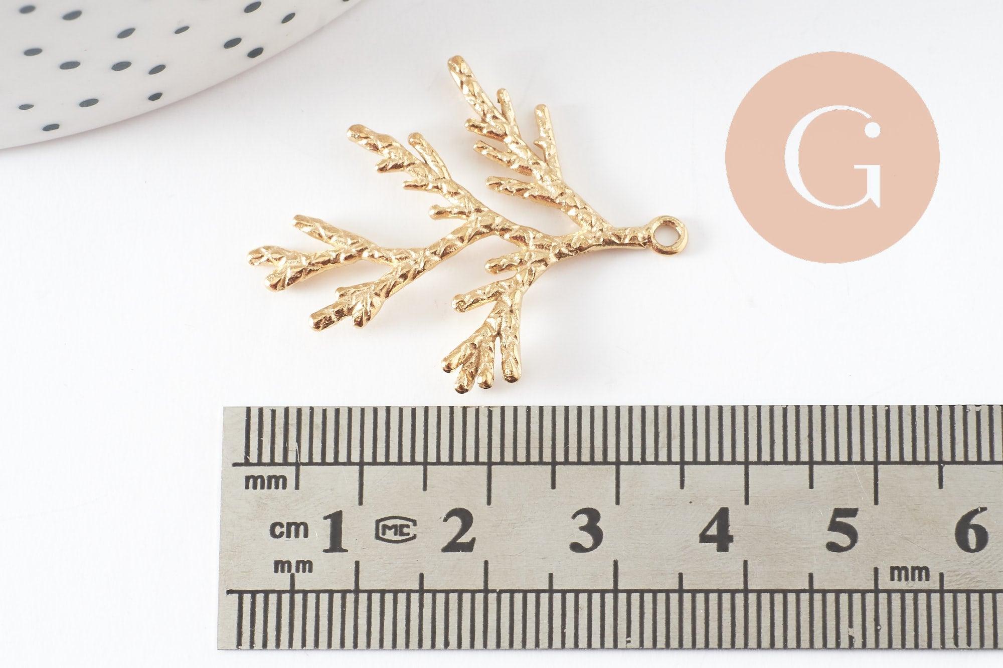 Pendentif branche de corail acier 201 inoxydable doré PVD 18K 35mm, x1 (G9670)