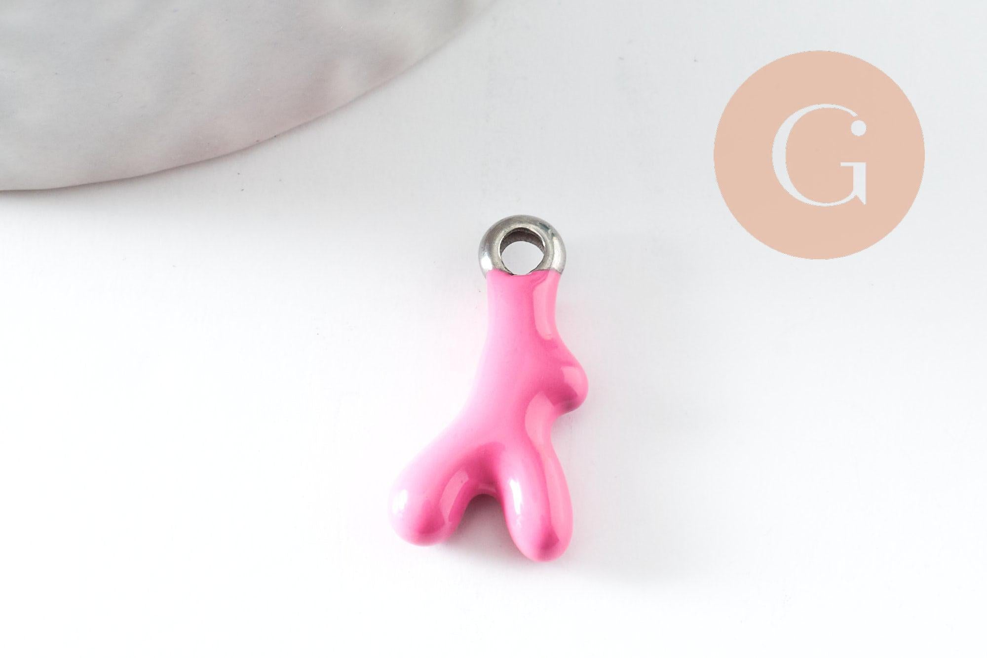 Pendentif branche de corail acier 304 inoxydable platine multicolore 18.5mm, x1 G9811