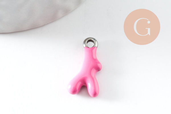 Pendentif branche de corail acier 304 inoxydable platine multicolore 18.5mm, x1 G9811