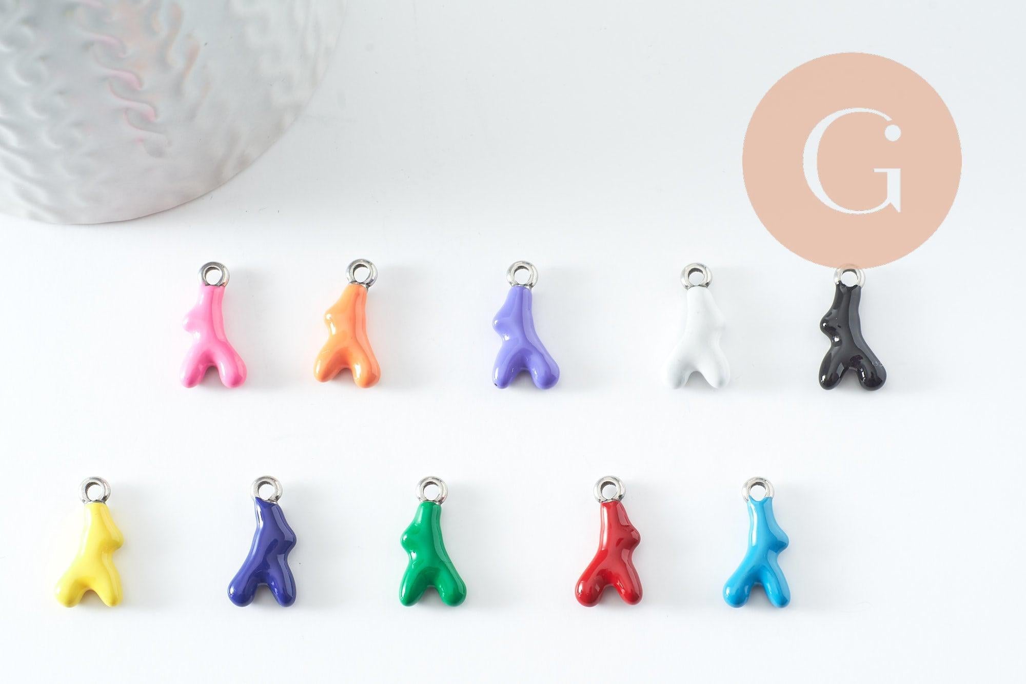 Pendentif branche de corail acier 304 inoxydable platine multicolore 18.5mm, x1 G9811