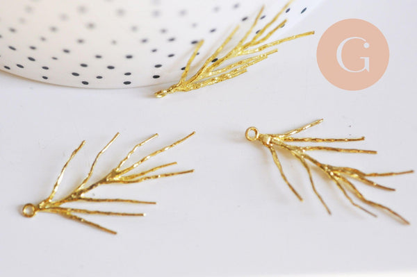 Pendentif branche feuille laiton 39mm,breloque laiton brut, bijou laiton,feuille dorée pour création bijoux x1 (G6278)