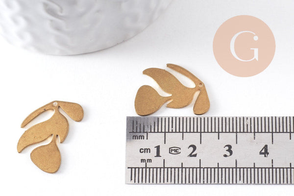 Pendentif branche feuille laiton,breloque laiton brut,feuille laurier bijoux,pendentif laiton brut 21.5x15mm, x2 (G3238)