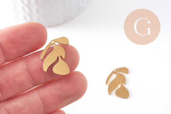 Pendentif branche feuille laiton,breloque laiton brut,feuille laurier bijoux,pendentif laiton brut 21.5x15mm, x2 (G3238)