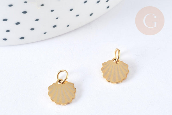 Pendentif breloque coquillage acier 201 doré inoxydable 10mm, x1 (G7316)
