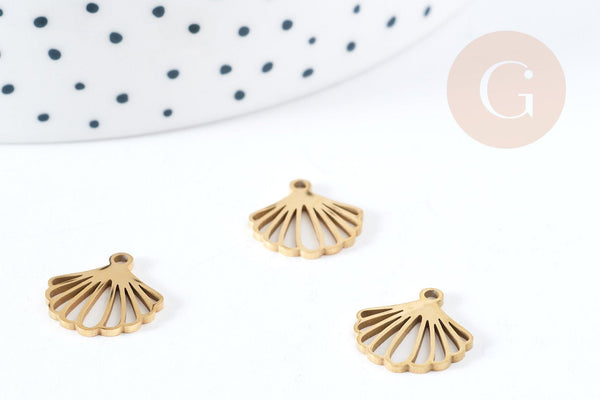 Pendentif breloque coquillage acier 304 doré inoxydable 13.5mm, x1 (G8620)