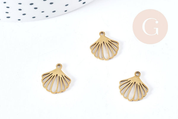 Pendentif breloque coquillage acier 304 doré inoxydable 13.5mm, x1 (G8620)
