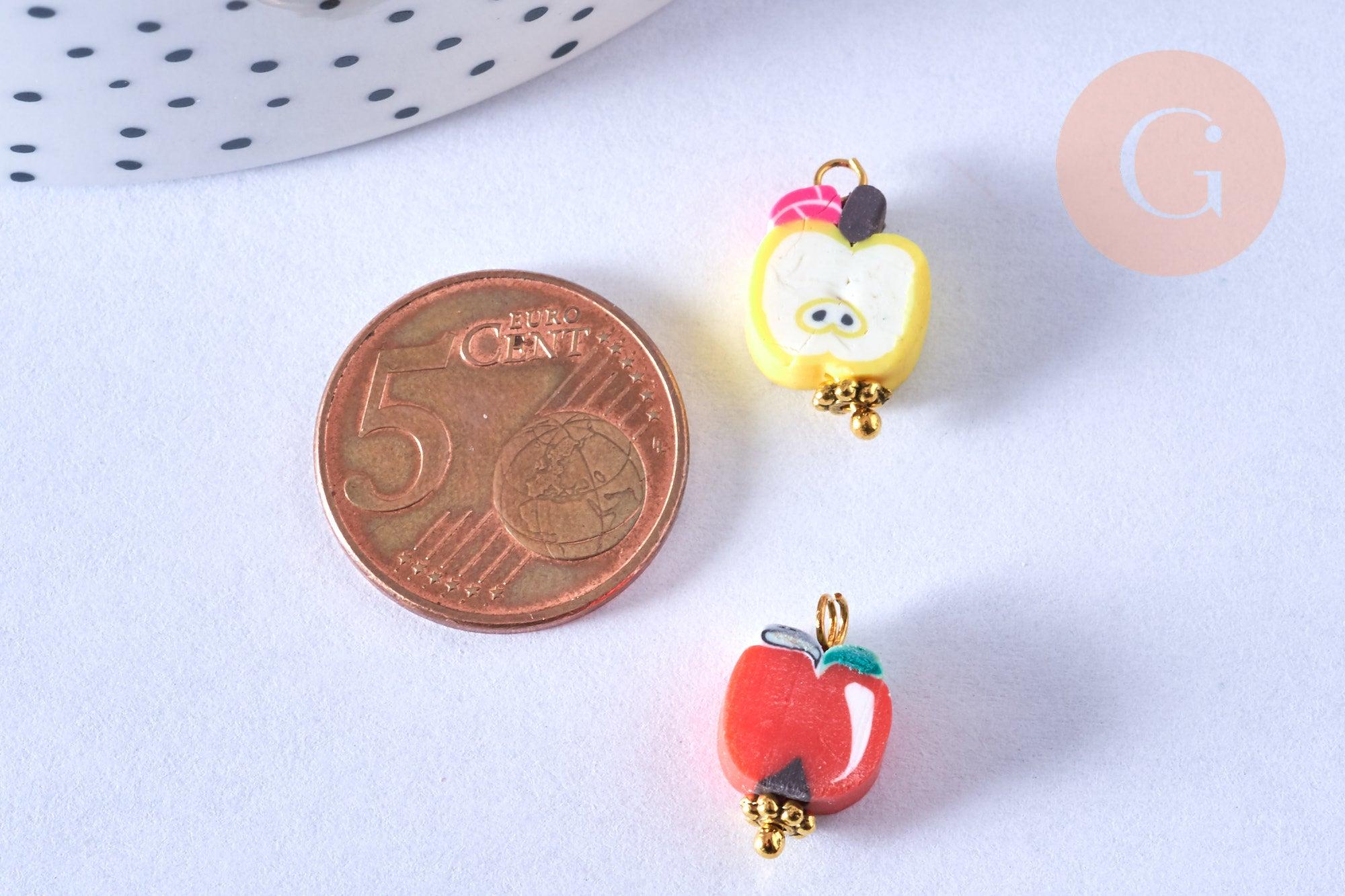 Pendentif breloque fruits polymère multicolore 12-17mm, perles colorées et estivales pour créer des bijoux fantaisie, x10 (G6689)
