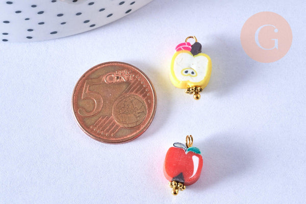 Pendentif breloque fruits polymère multicolore 12-17mm, perles colorées et estivales pour créer des bijoux fantaisie, x10 (G6689)