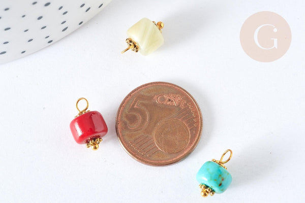 Pendentif breloque pierre naturelle zamac doré 14.5mm,x1 (G7302)