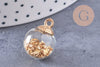 Pendentif bulle verre laiton et sable doré 21mm, médaillon transparent, création sautoir, pendentif vitrine, x1 (G1872)