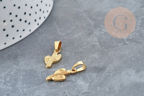 Pendentif cactus 304 acier inoxydable 19mm, un pendentif pour création DIY, x1 (G6026)