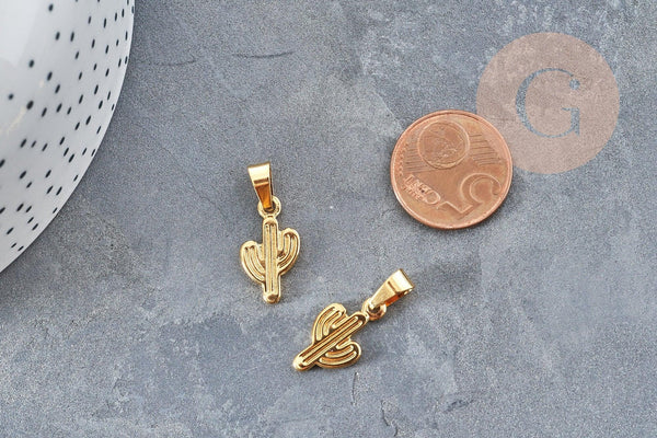 Pendentif cactus 304 acier inoxydable 19mm, un pendentif pour création DIY, x1 (G6026)