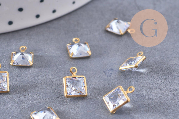 Pendentif carré Cristal laiton brut 9mm, x10 (G10221)