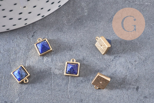 Pendentif carré lapis Lazulis, pendentif pierre,lapis naturel, pierre bleue,pierre naturelle,8mm, x2 (G0932)